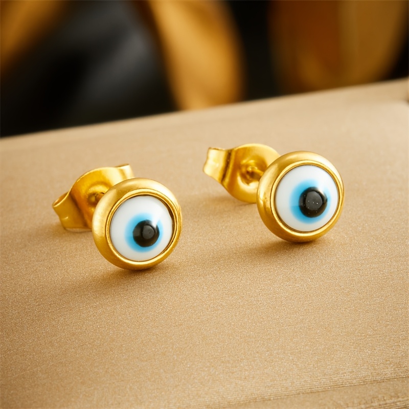 Golden Stainless Steel Necklace & Earring Set with Round Eyes